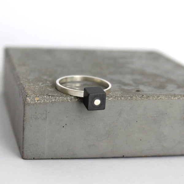 Square hematite ring, BAARA Jewelry. Handmade ring, minimalist ring, black ring, silver ring for women, stacking ring