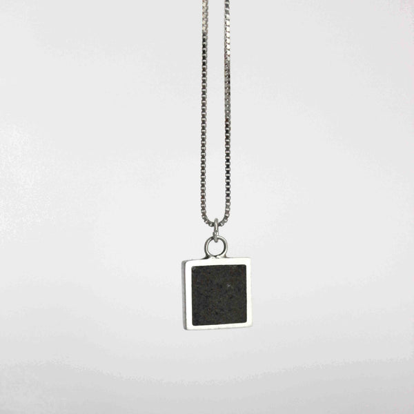 Square concrete pendant necklace, by BAARA. Silver square necklace, square concrete necklace, modern necklace for women