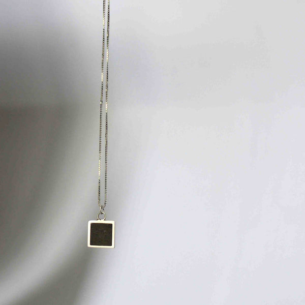 Square concrete pendant necklace, by BAARA. Silver square necklace, square concrete necklace