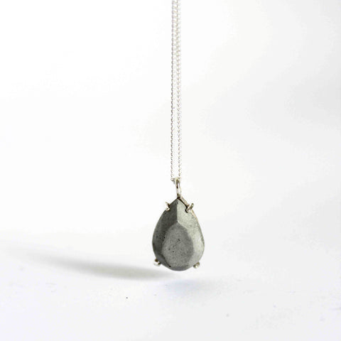 Drop shaped gem concrete necklace, by BAARA. Unique necklace for women. Gift for architect, gift for young teen, cement necklace, classic necklace with a twist