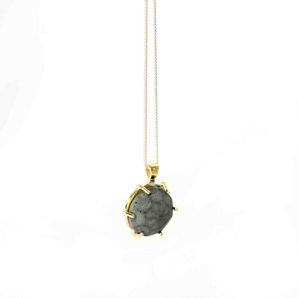 Round gem gold and concrete necklace, by BAARA. Unique necklace for women. Gift for architect, gift for young teen, cement necklace, classic necklace with a twist, cement pendant necklace, unique necklace, concrete pendant necklace