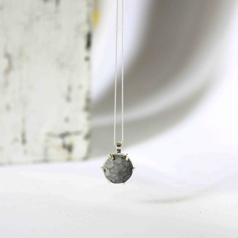 Round gem silver and concrete necklace, by BAARA. Unique necklace for women. Gift for architect, gift for young teen, cement necklace, classic necklace with a twist, cement pendant necklace, unique necklace, concrete pendant necklace