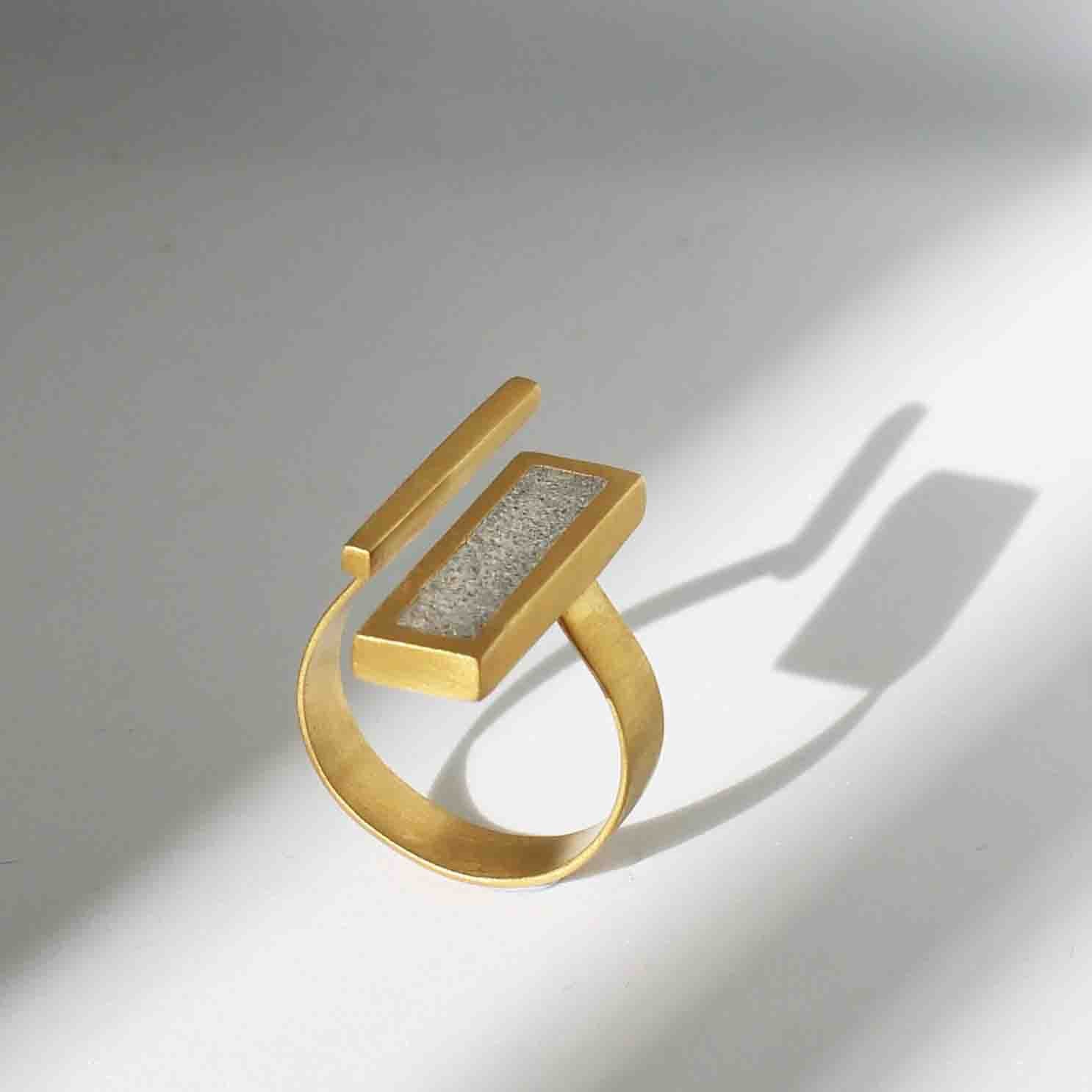 Rectangles Adjustable Concrete Ring, by BAARA. Adjustable Ring, Cement Ring, Beton Bague, Gold and Concrete, Silver and Cement, Gift for Architect