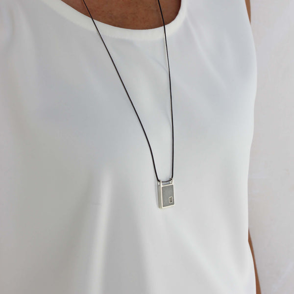 Unixes necklace, silver and concrete pendant, square pendant, BAARA Jewelry