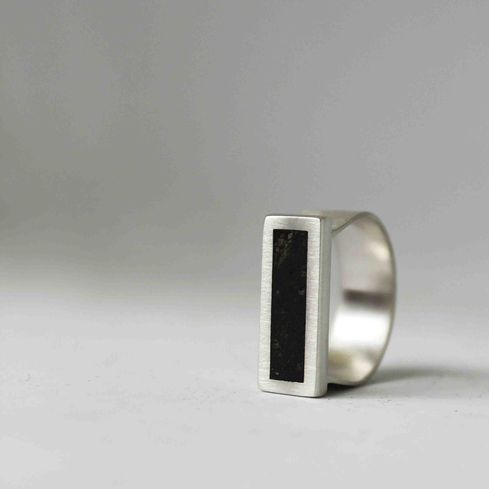  Signet concrete ring, by BAARA, bold ring, silver and concrete ring, ring for men, ring for women