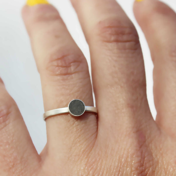 Concrete and silver ring, Stacking ring, BAARA Jewelry