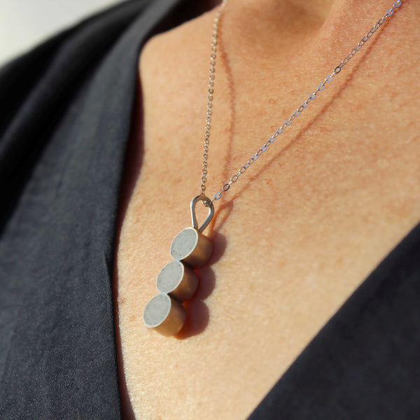 Three circles silver and concrete necklace, by BAARA Jewelry. Gift for architect, gift for her, concrete jewelry