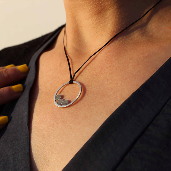 Leora Silver and Concrete Necklace, by BAARA Jewelry. Short Circle Necklace, Concrete Jewelry, Adjustable Necklace