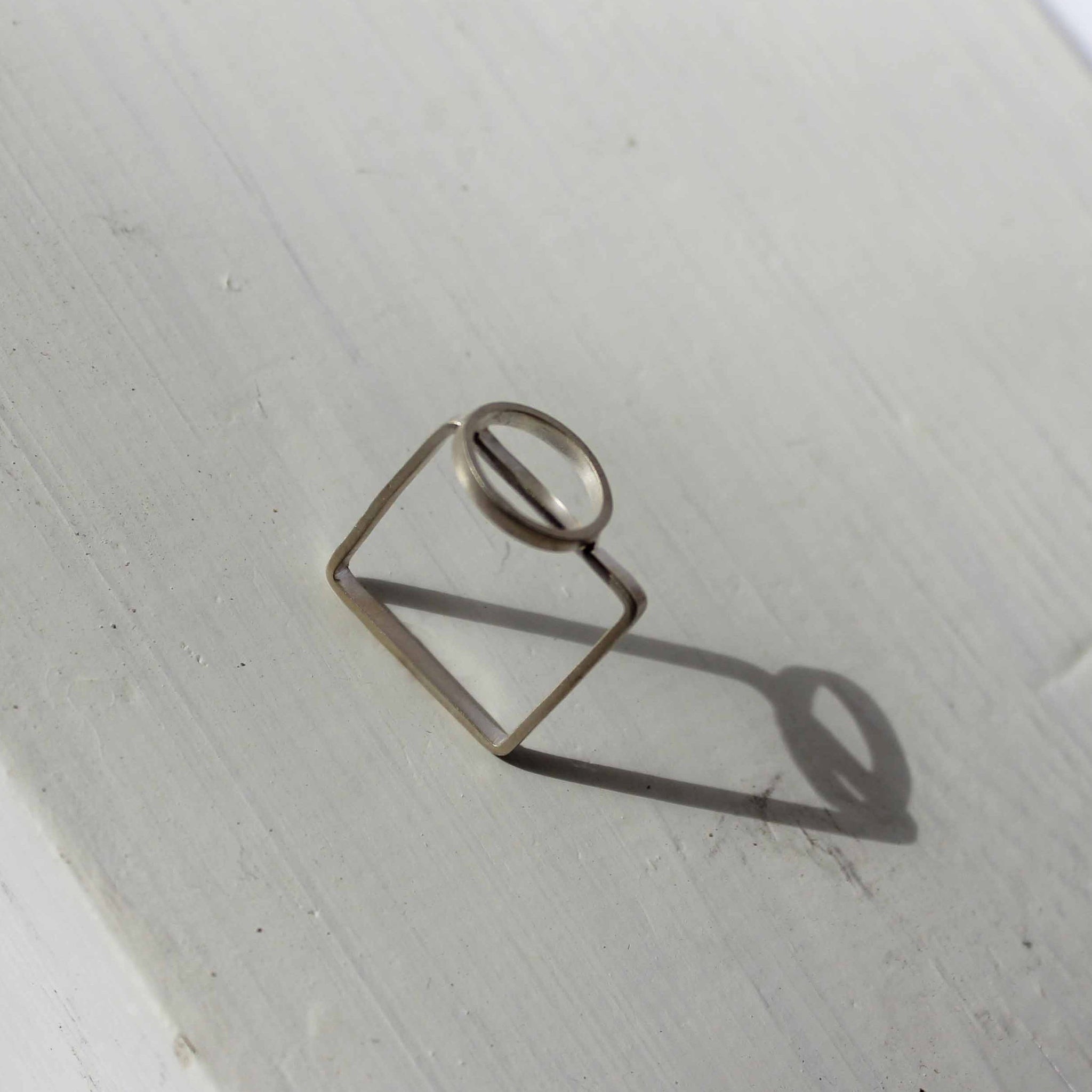 Circle on square ring - sterling silver - by BAARA, handmade minimalist ring