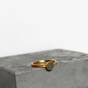 Gold and concrete ring, tiny circle ring, dainty gold ring, BAARA Jewelry