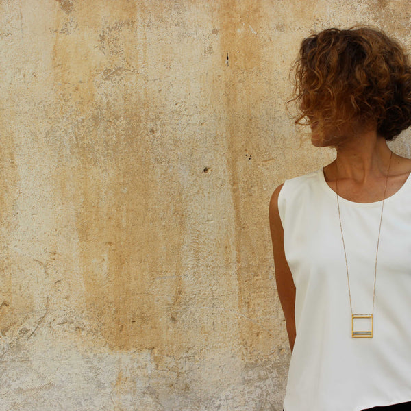 Minimal concrete necklace, gold long necklace, delicate unique necklace, minimalist jewelry, handmade concrete, handmade necklace, BAARA Jewelry