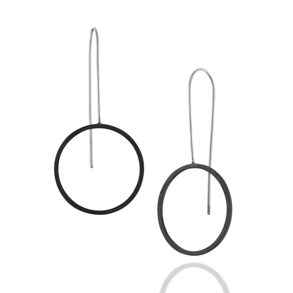 Minimalist Long Black Circle Earrings