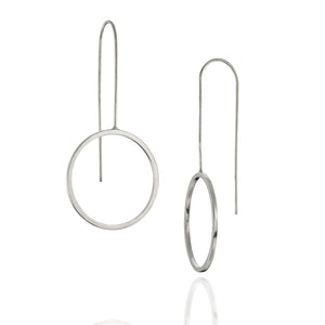Minimalist Silver Circle Earrings, by BAARA Jewelry, Wire Circle Earrings, Long Drop Earrings, Geometric Minimal Long Silver Earrings, Handmade Earrings