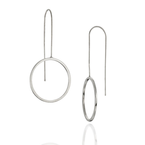 Minimalist Silver Circle Earrings, by BAARA Jewelry, Wire Circle Earrings, Long Drop Earrings, Geometric Minimal Long Silver Earrings, Handmade Earrings