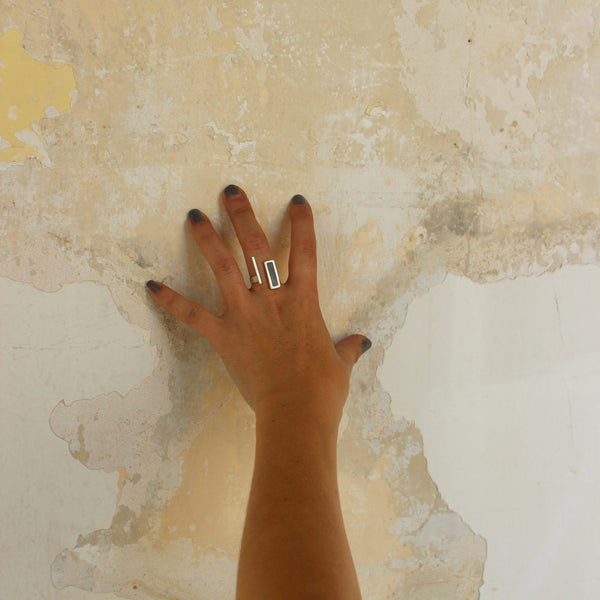 Rectangles Adjustable Concrete Ring in Silver - by BAARA Jewelry, Minimal Jewelry, Concrete Ring