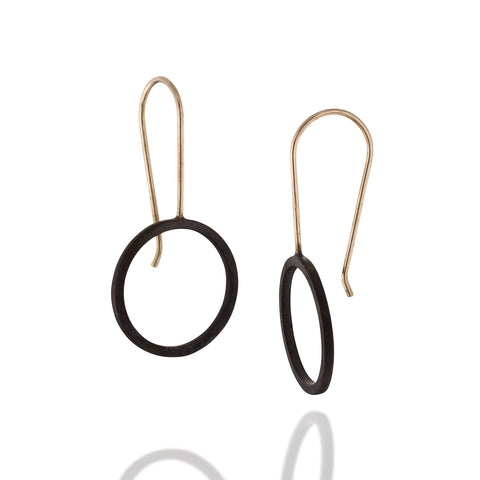 Minimalist Short Black Circle Earrings, Geometric, Black and Gold Geometric Earrings, Goldfield Jewelry, Urban Jewelry