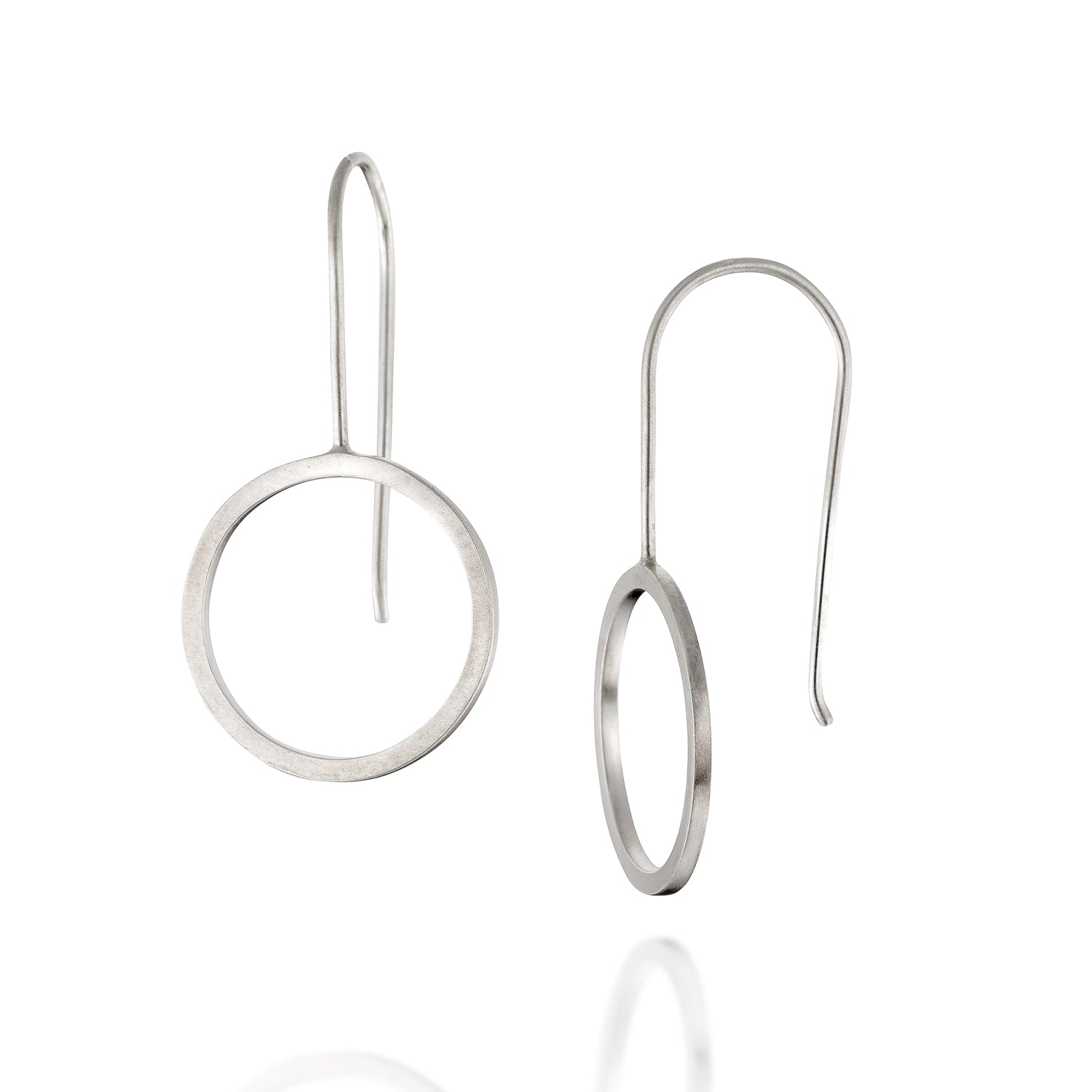 Minimalist Short Silver Circle Earrings. Geometric, Minimal, Handmade, Designed Jewelry