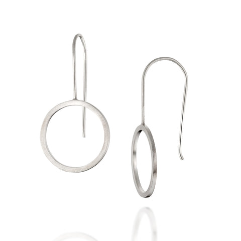 Minimalist Short Silver Circle Earrings. Geometric, Minimal, Handmade, Designed Jewelry