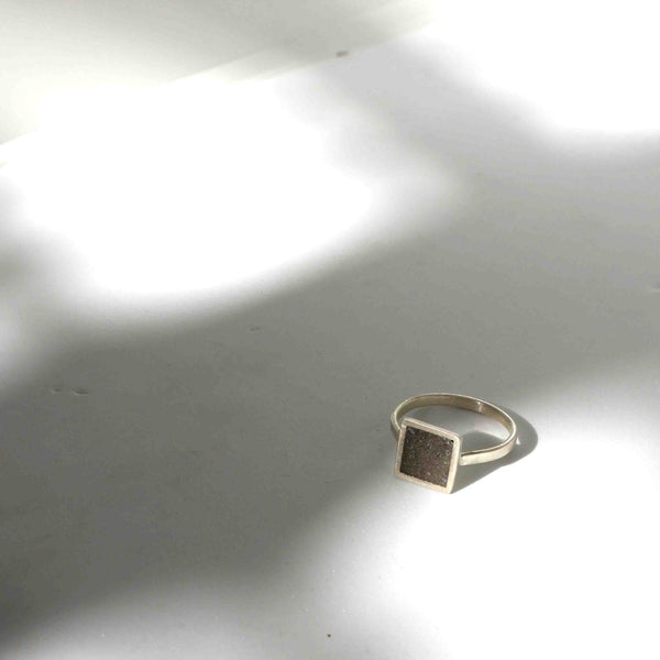 Square concrete ring, by BAARA, square ring, silver ring, gift for architect