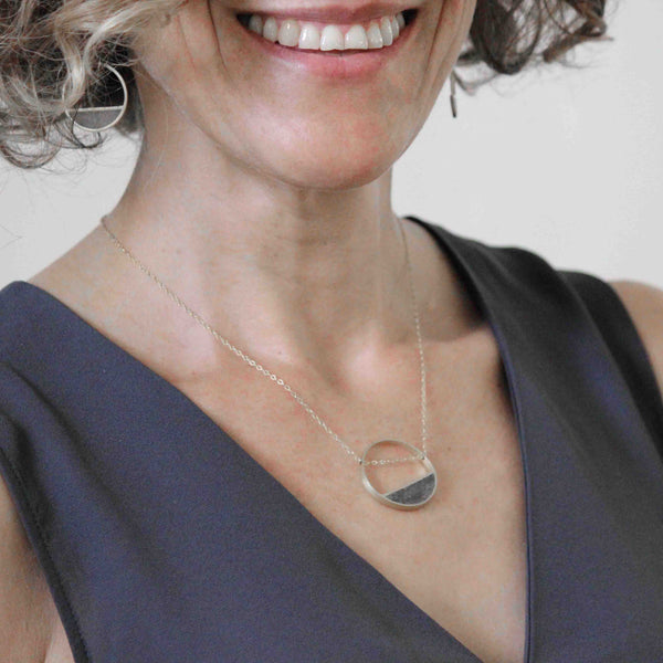 Tilted Balance Silver and Concrete Necklace, by BAARA