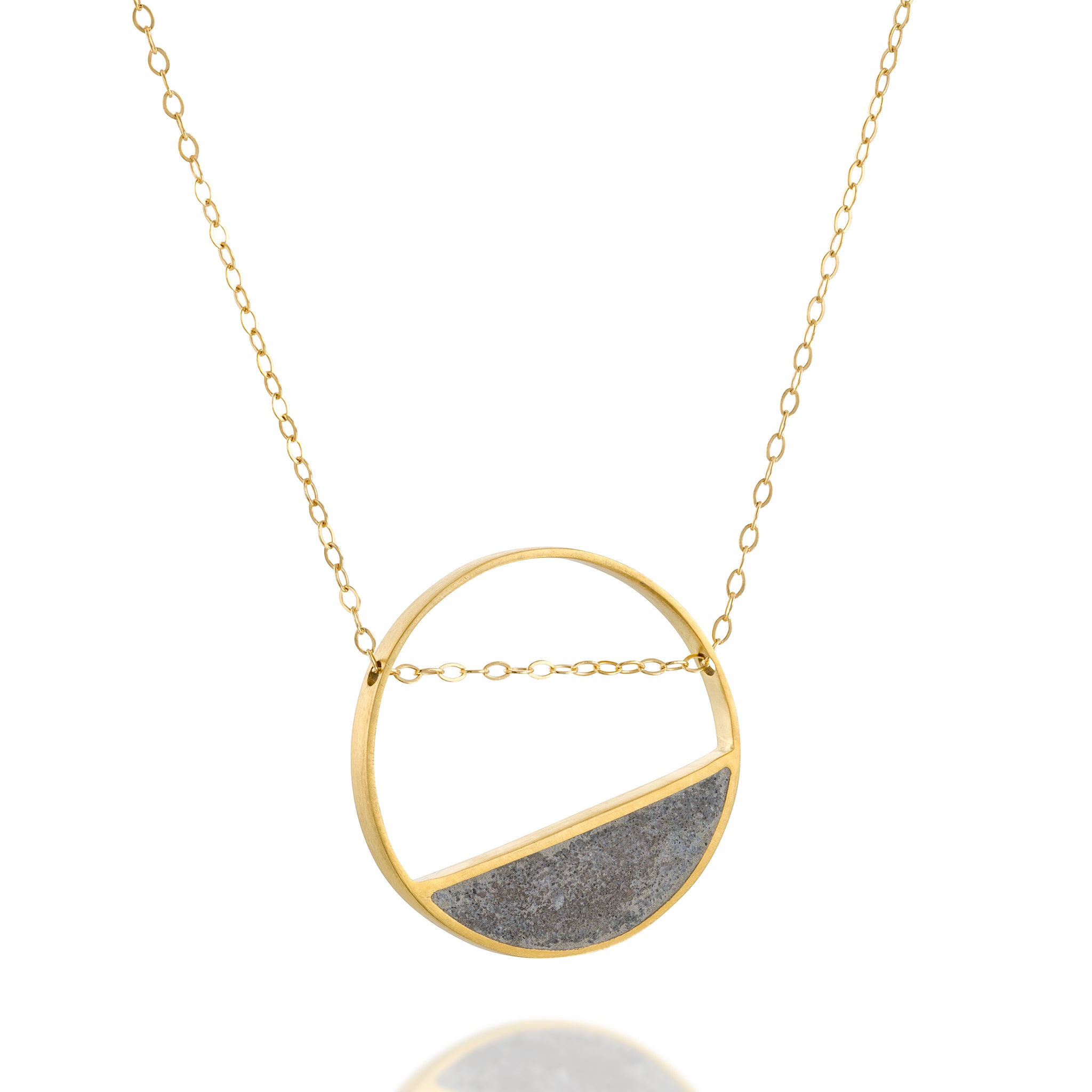 Gold Tilted Balance Concrete Necklace, BAARA Jewelry, Gold Concrete Necklace, Geometric Pendant