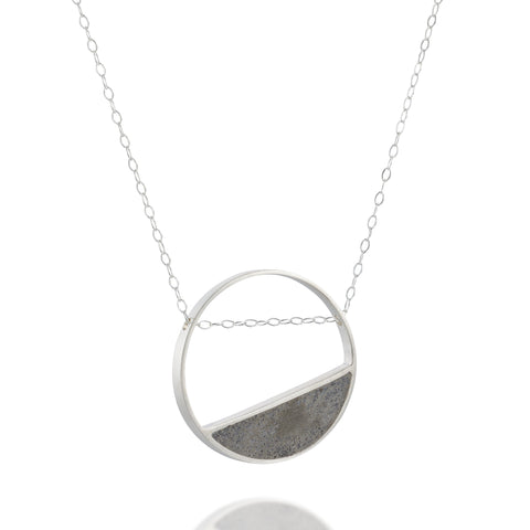 Gold Tilted Balance Concrete Necklace, BAARA Jewelry, Silver Concrete Necklace, Geometric Pendant, Gift for Architect