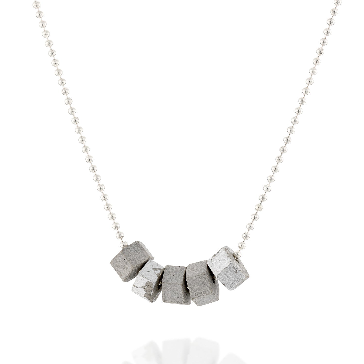 Hexagon Concrete Beads Necklace by Baara Jewelry, Cement Jewelry, Contemporary Design Jewelry, Delicate Silver Chain, Ball Chain
