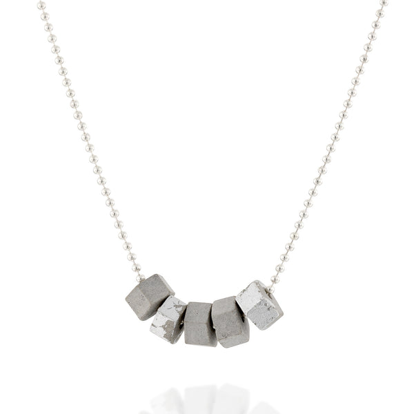 Hexagon Concrete Beads Necklace by Baara Jewelry, Cement Jewelry, Contemporary Design Jewelry, Delicate Silver Chain, Ball Chain