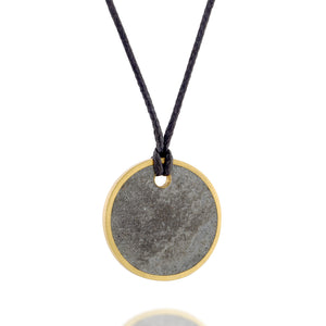 Unisex Gold and Concrete Necklace, by BAARA Jewelry. Unisex Circular Simple Pendant on a Black String