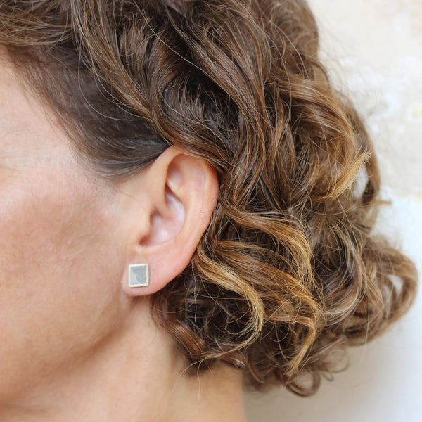 Square Concrete Earrings, Unisex Square Earrings, BAARA Jewelry, Cemento, Silver and Concrete Stud Earrings, Urban Style, Gift for Him
