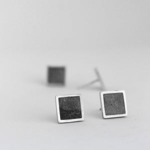 Unisex Concrete Earrings, Square Concrete Studs, Minimal Unisex Earrings, by BAARA Jewelry, Handmade Unisex Studs